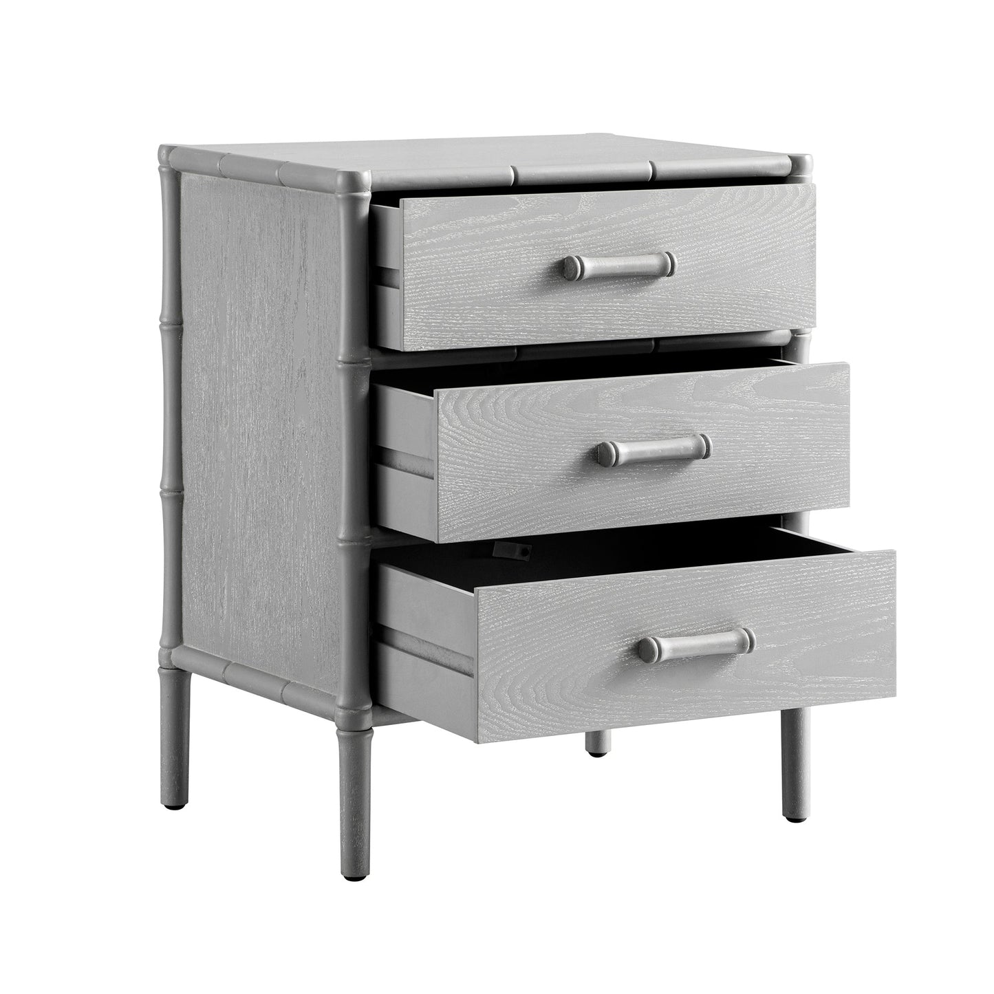 Table de chevet 3 tiroirs Elstowe en imitation bambou, gris chaud