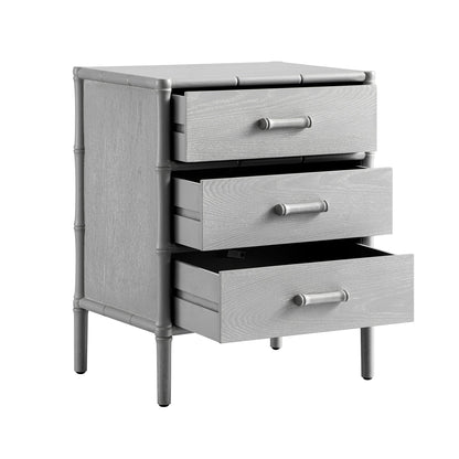 Table de chevet 3 tiroirs Elstowe en imitation bambou, gris chaud