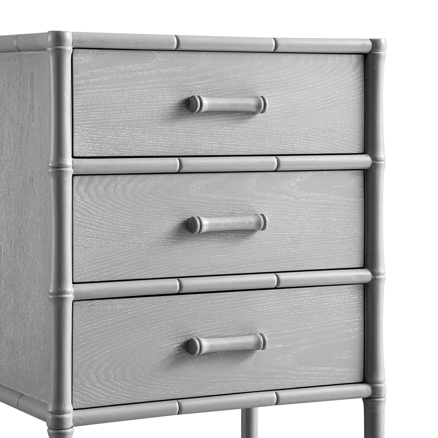 Table de chevet 3 tiroirs Elstowe en imitation bambou, gris chaud
