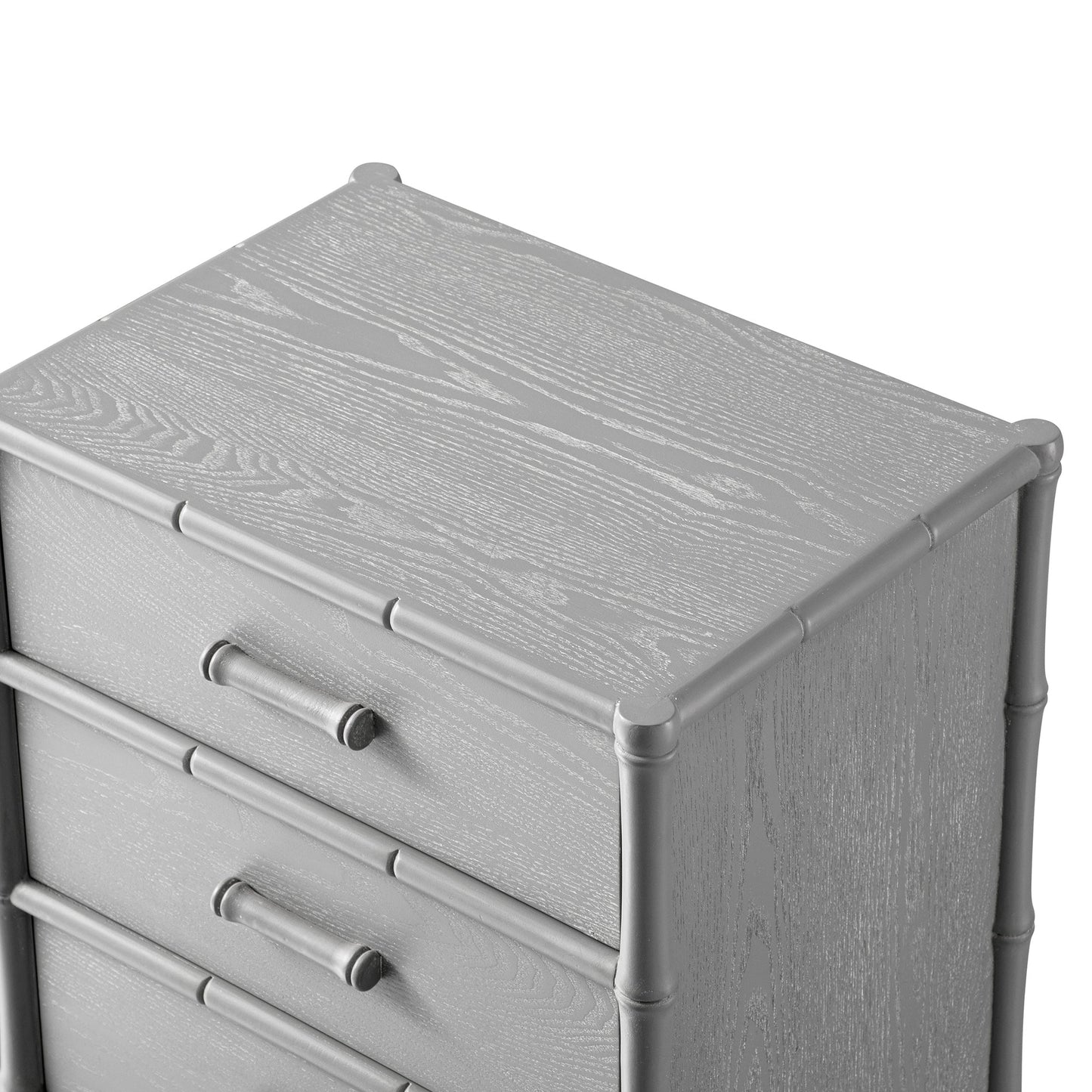 Table de chevet 3 tiroirs Elstowe en imitation bambou, gris chaud