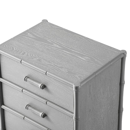 Table de chevet 3 tiroirs Elstowe en imitation bambou, gris chaud