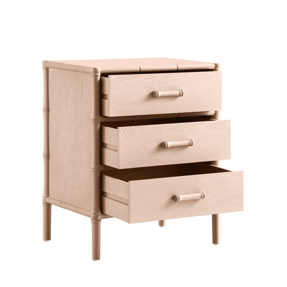 Table de chevet 3 tiroirs Elstowe en imitation bambou, rose nude