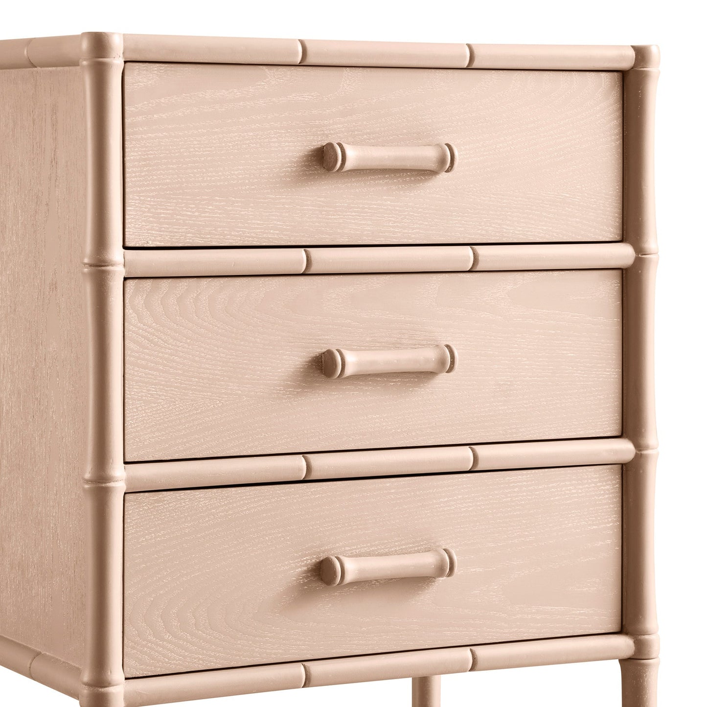 Table de chevet 3 tiroirs Elstowe en imitation bambou, rose nude