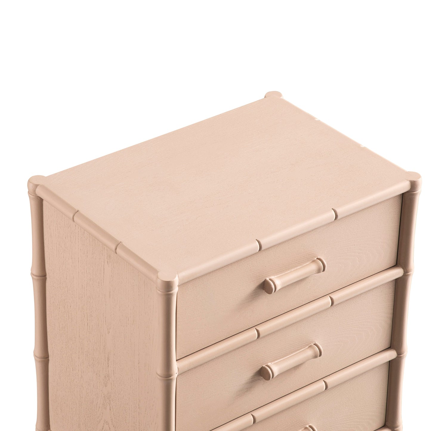 Table de chevet 3 tiroirs Elstowe en imitation bambou, rose nude