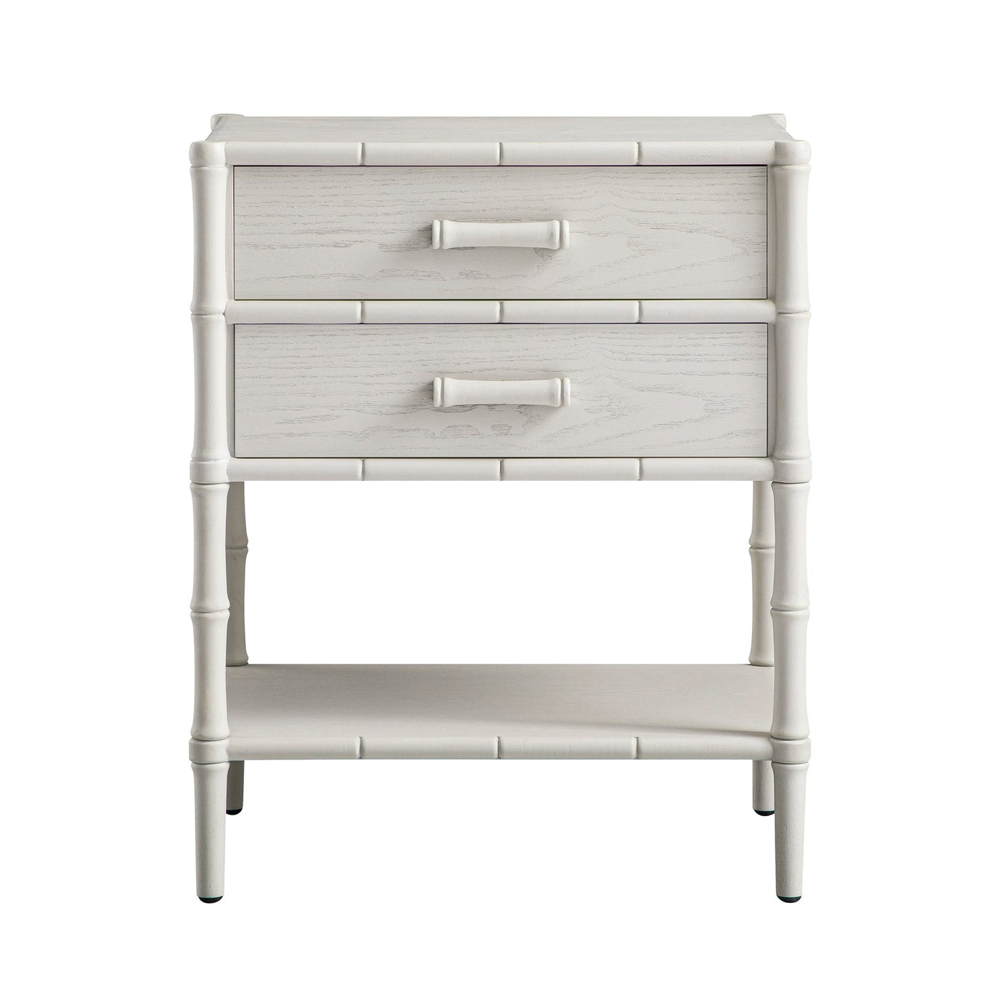 Table de chevet 2 tiroirs Elstowe en imitation bambou, blanc ombré