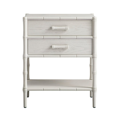 Table de chevet 2 tiroirs Elstowe en imitation bambou, blanc ombré