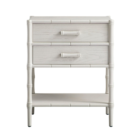 Table de chevet 2 tiroirs Elstowe en imitation bambou, blanc ombré