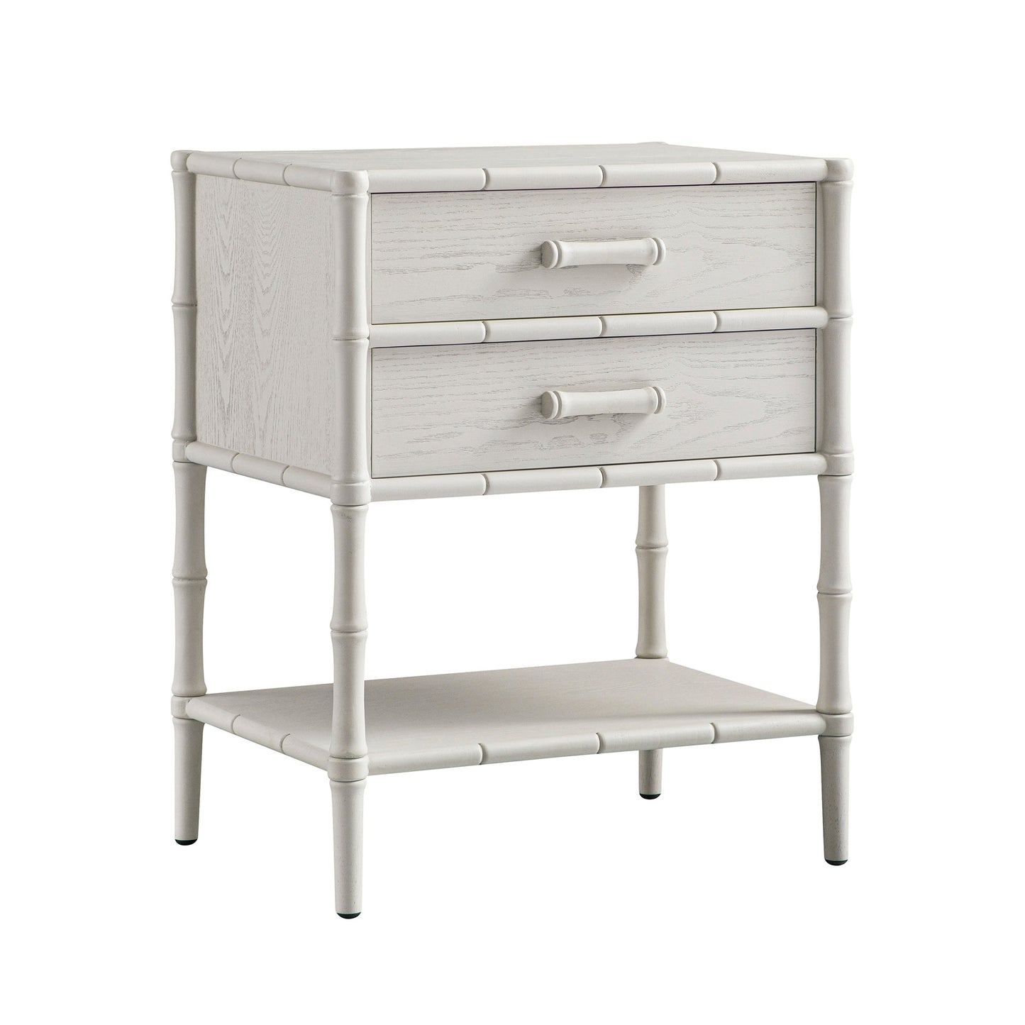 Table de chevet 2 tiroirs Elstowe en imitation bambou, blanc ombré