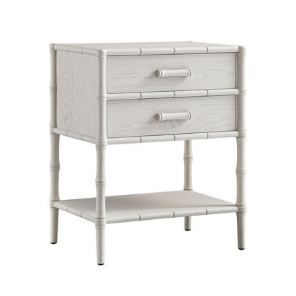 Table de chevet 2 tiroirs Elstowe en imitation bambou, blanc ombré