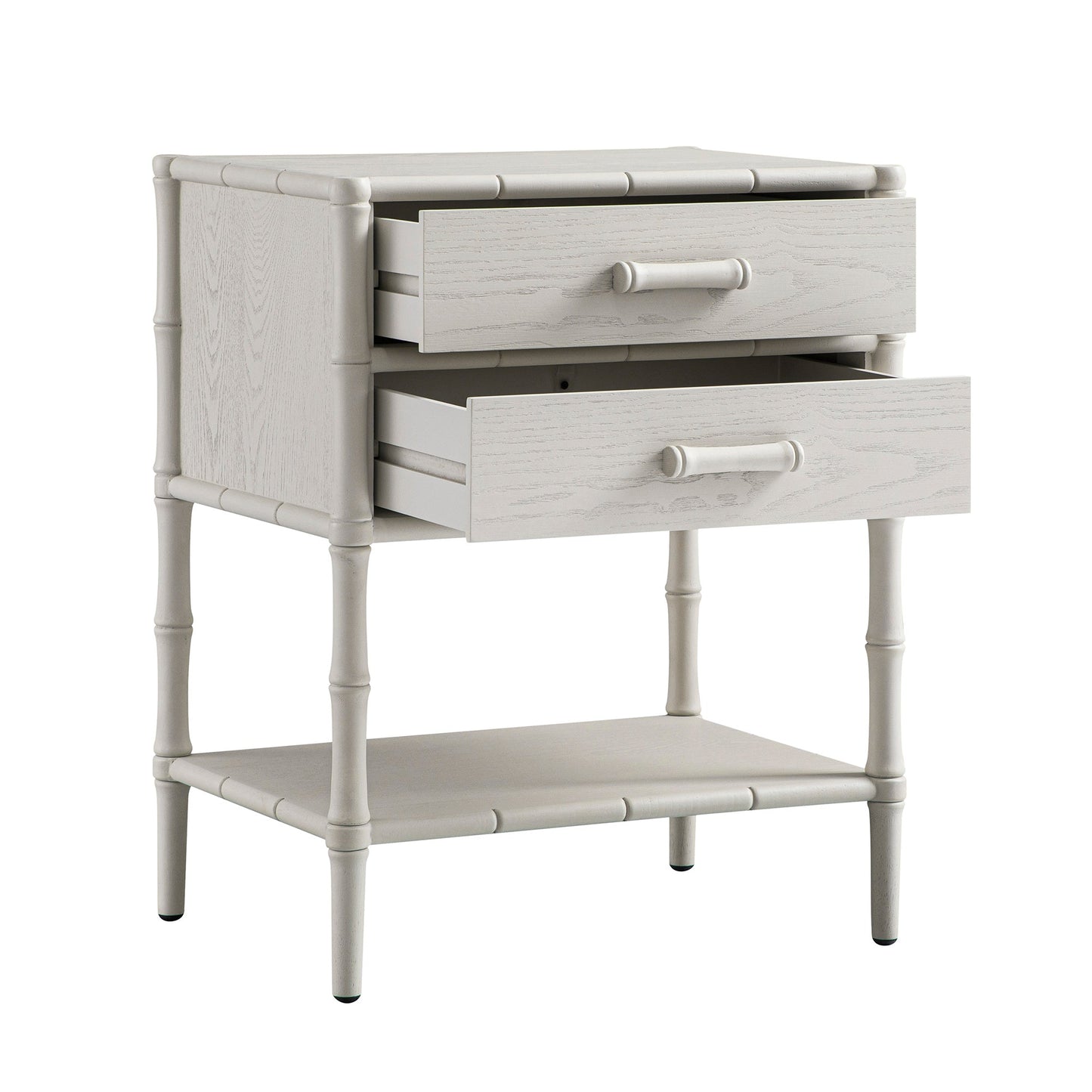 Table de chevet 2 tiroirs Elstowe en imitation bambou, blanc ombré