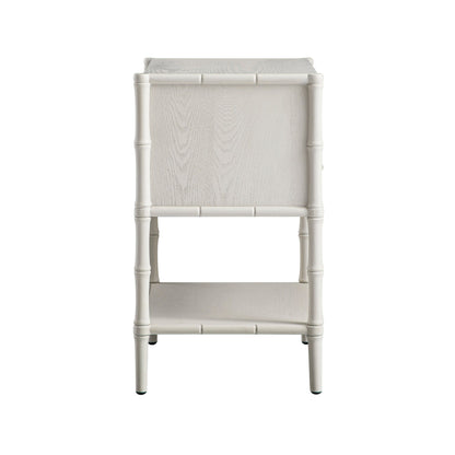 Table de chevet 2 tiroirs Elstowe en imitation bambou, blanc ombré