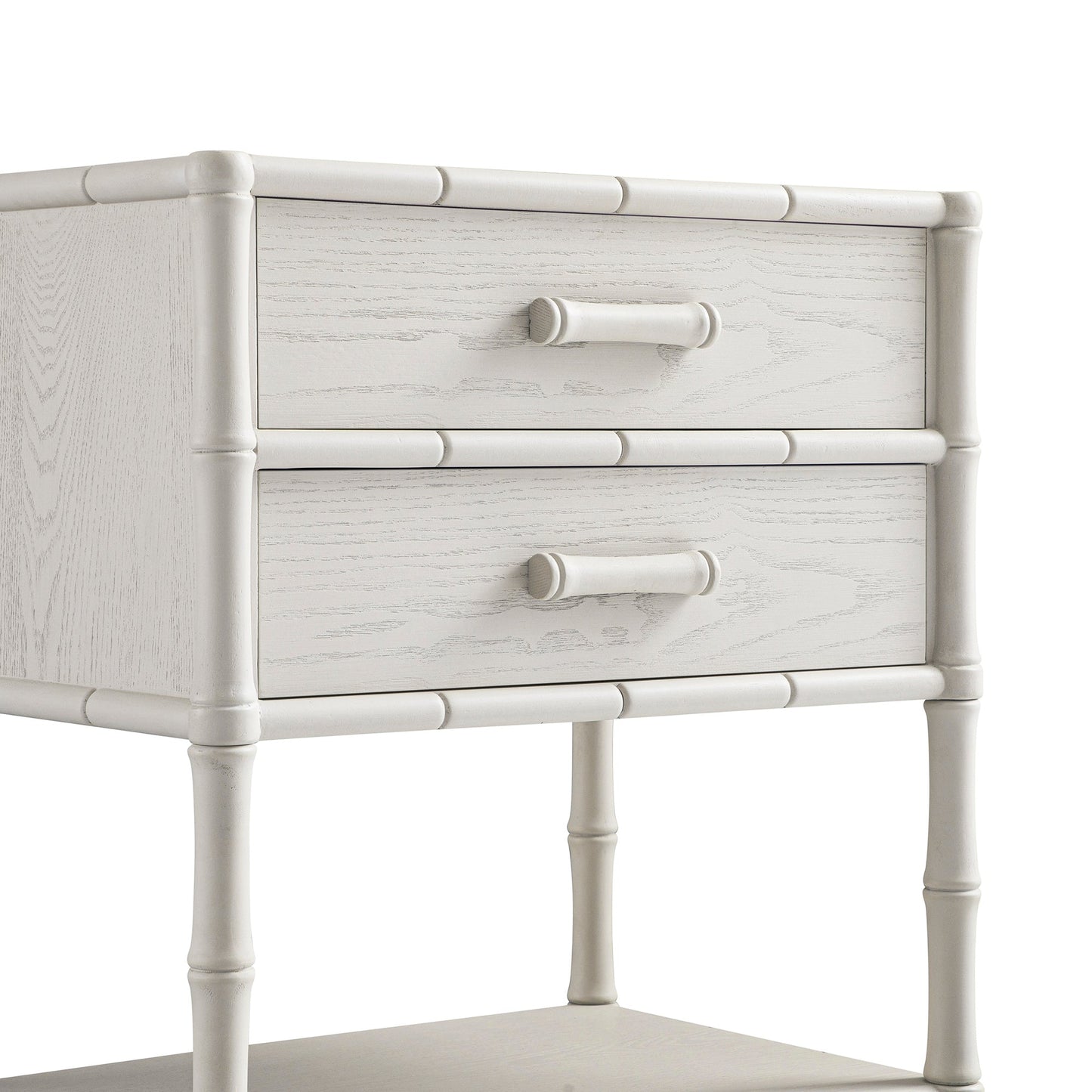 Table de chevet 2 tiroirs Elstowe en imitation bambou, blanc ombré