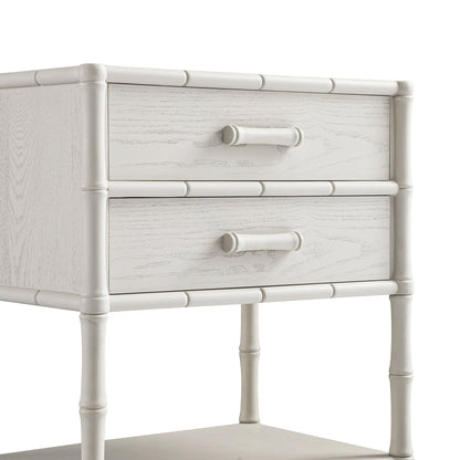 Table de chevet 2 tiroirs Elstowe en imitation bambou, blanc ombré