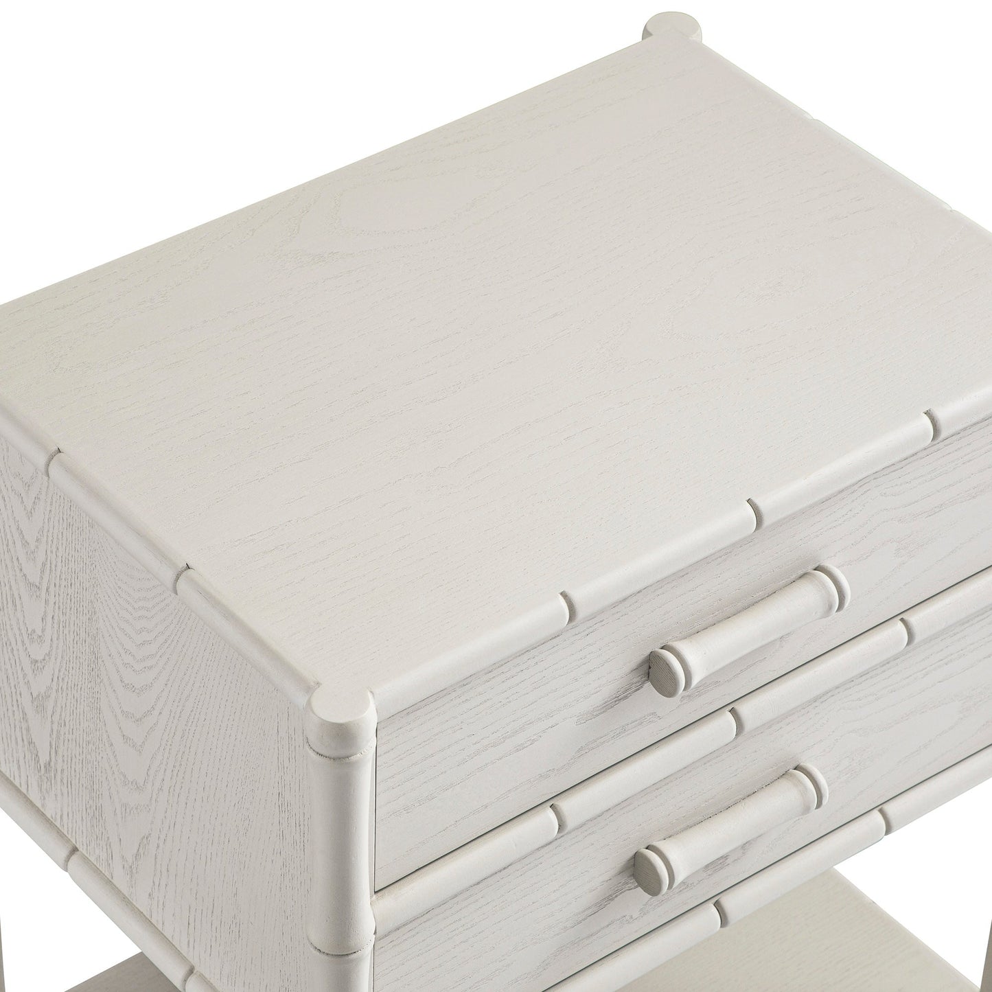 Table de chevet 2 tiroirs Elstowe en imitation bambou, blanc ombré