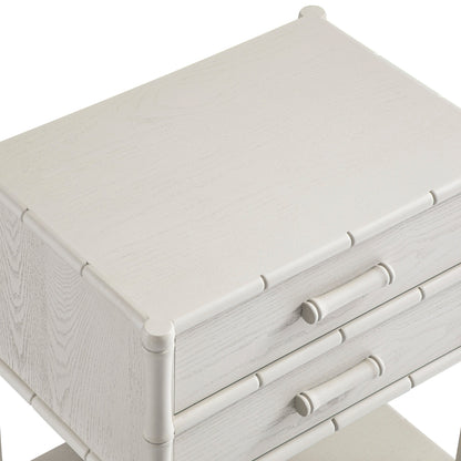 Table de chevet 2 tiroirs Elstowe en imitation bambou, blanc ombré