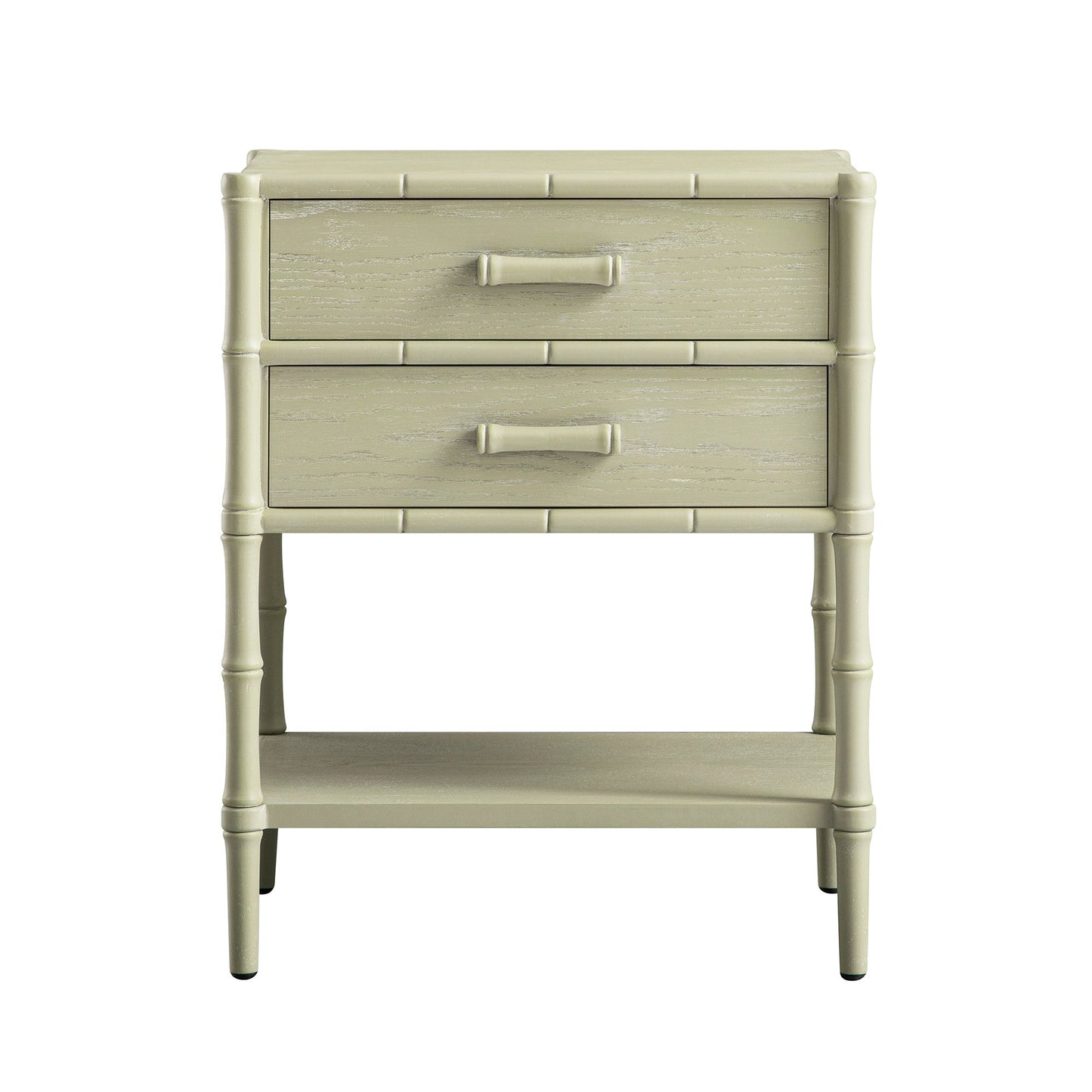 Table de chevet 2 tiroirs Elstowe en imitation bambou, vert sauge