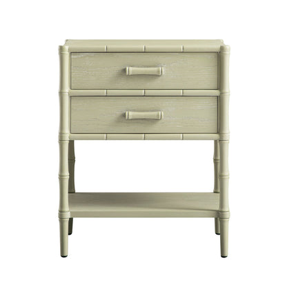 Table de chevet 2 tiroirs Elstowe en imitation bambou, vert sauge