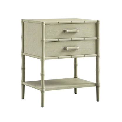 Table de chevet 2 tiroirs Elstowe en imitation bambou, vert sauge