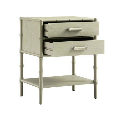 Table de chevet 2 tiroirs Elstowe en imitation bambou, vert sauge