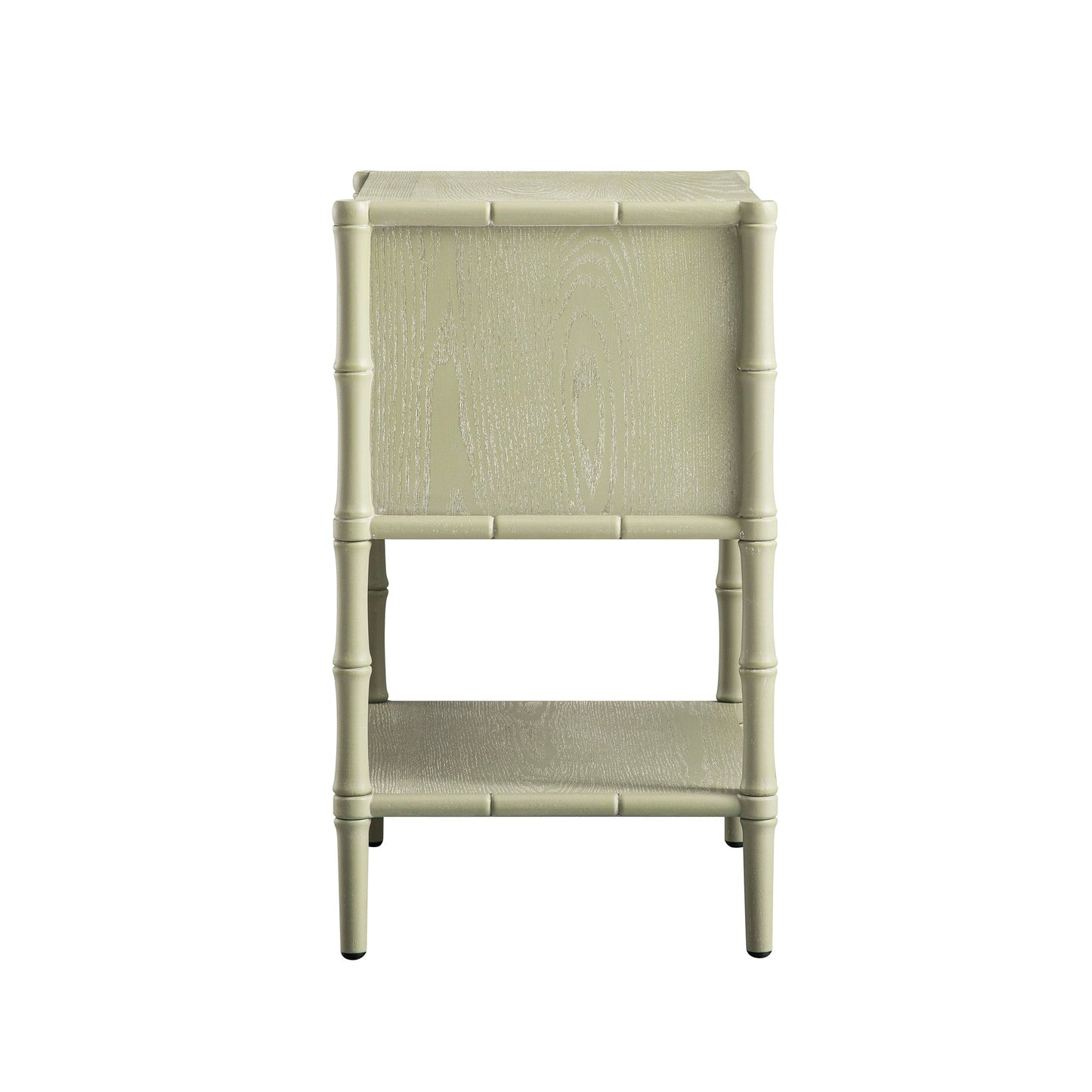 Table de chevet 2 tiroirs Elstowe en imitation bambou, vert sauge