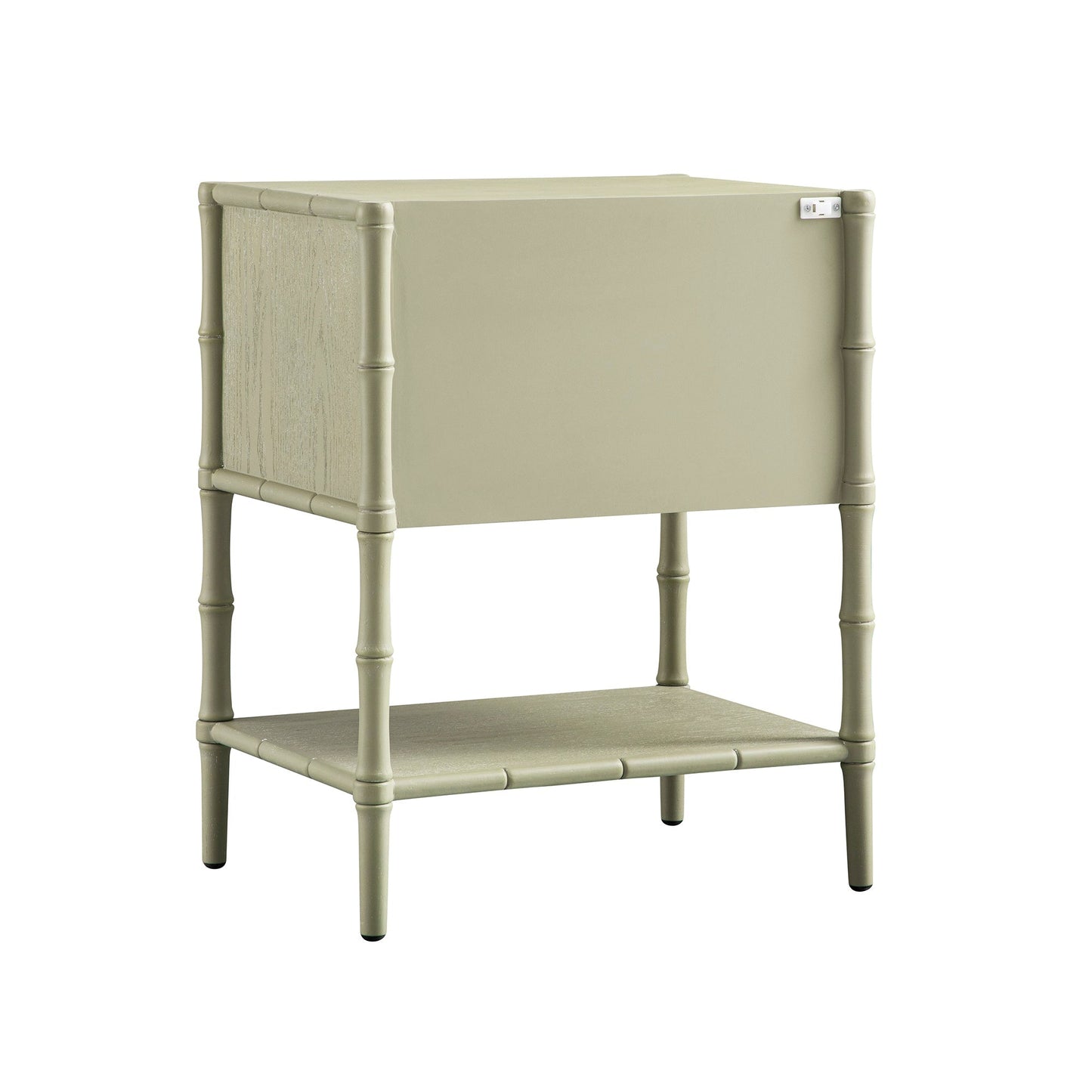 Table de chevet 2 tiroirs Elstowe en imitation bambou, vert sauge