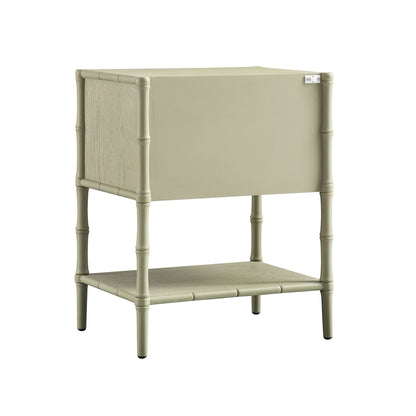 Table de chevet 2 tiroirs Elstowe en imitation bambou, vert sauge