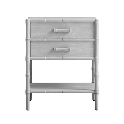 Table de chevet 2 tiroirs Elstowe en imitation bambou, gris chaud