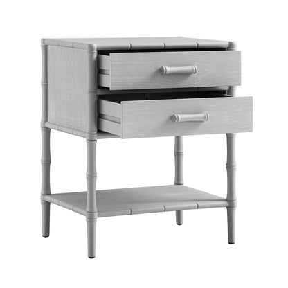 Table de chevet 2 tiroirs Elstowe en imitation bambou, gris chaud