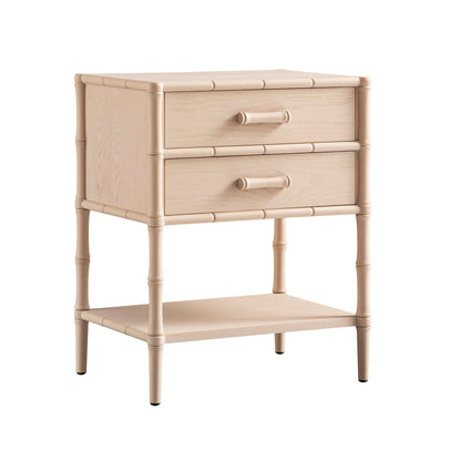 Table de chevet 2 tiroirs Elstowe en imitation bambou, rose nude