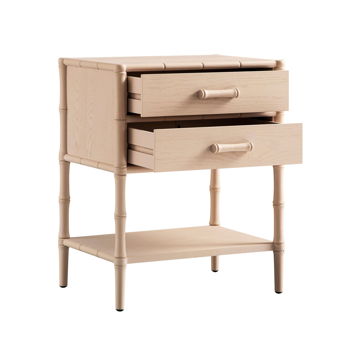 Table de chevet 2 tiroirs Elstowe en imitation bambou, rose nude