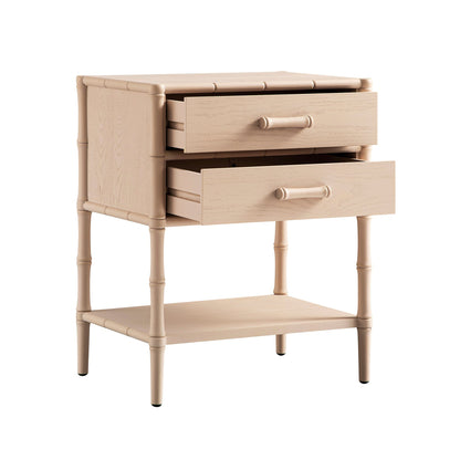 Table de chevet 2 tiroirs Elstowe en imitation bambou, rose nude