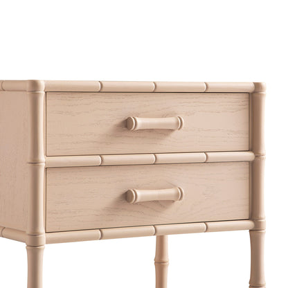Table de chevet 2 tiroirs Elstowe en imitation bambou, rose nude