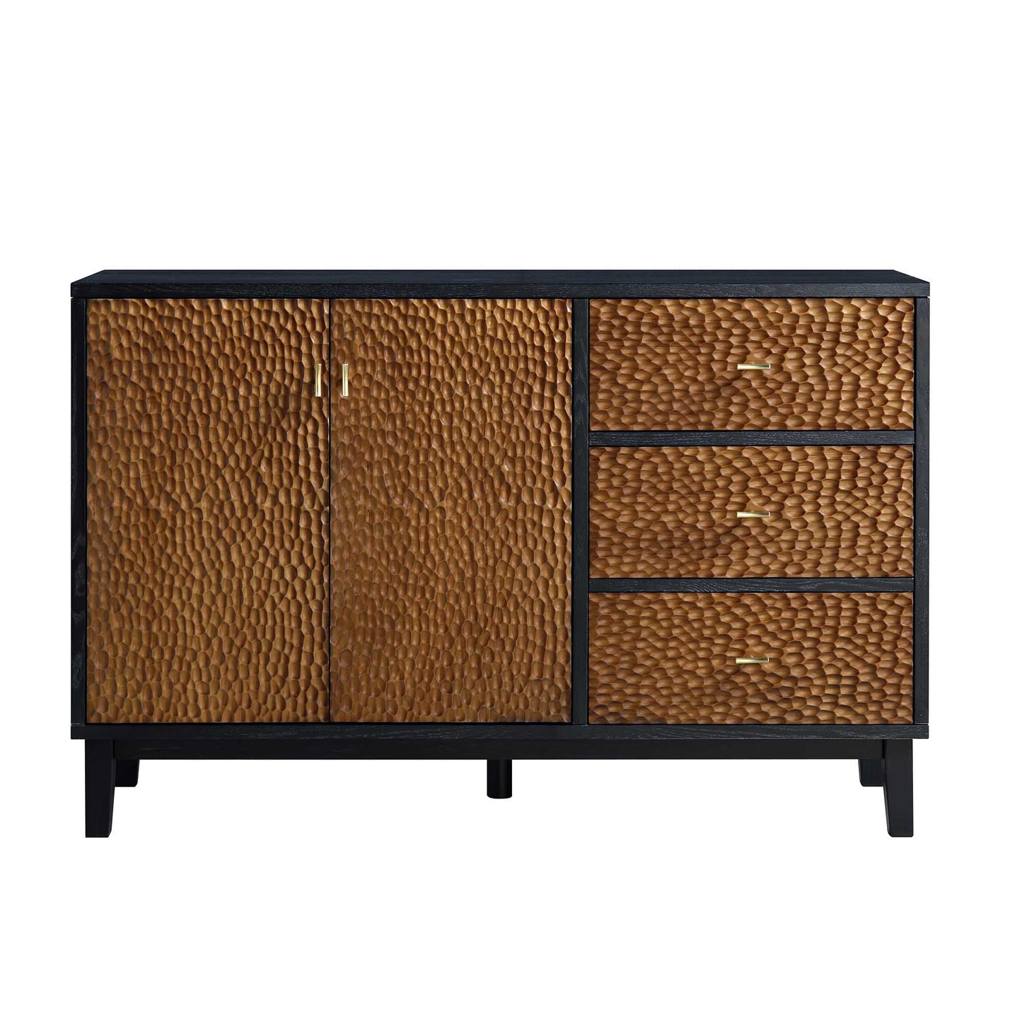 Buffet sculpté Bianca Chip à 2 portes et 3 tiroirs, bronze antique et noir