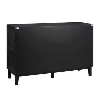 Buffet sculpté Bianca Chip à 2 portes et 3 tiroirs, bronze antique et noir