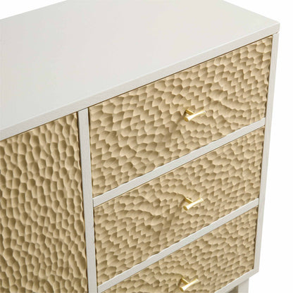 Buffet sculpté Bianca Chip, 2 portes et 3 tiroirs, beige sable et ivoire