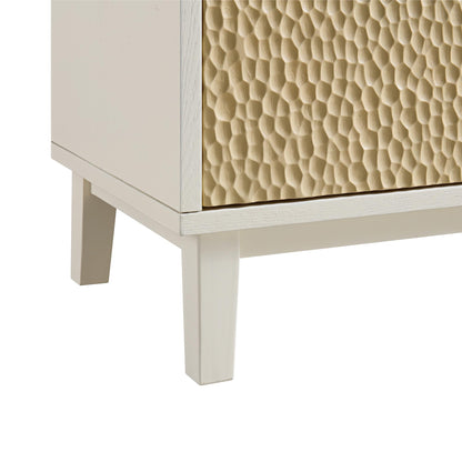 Buffet sculpté Bianca Chip, 2 portes et 3 tiroirs, beige sable et ivoire