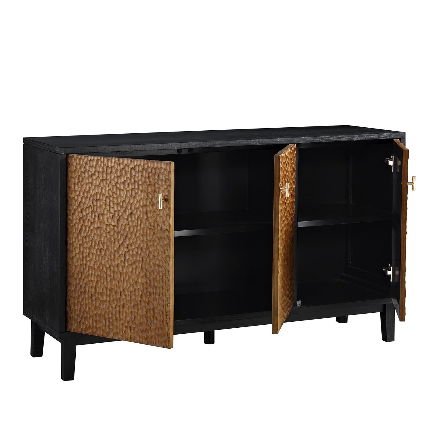 Buffet 3 portes sculpté Bianca Chip, bronze antique et noir