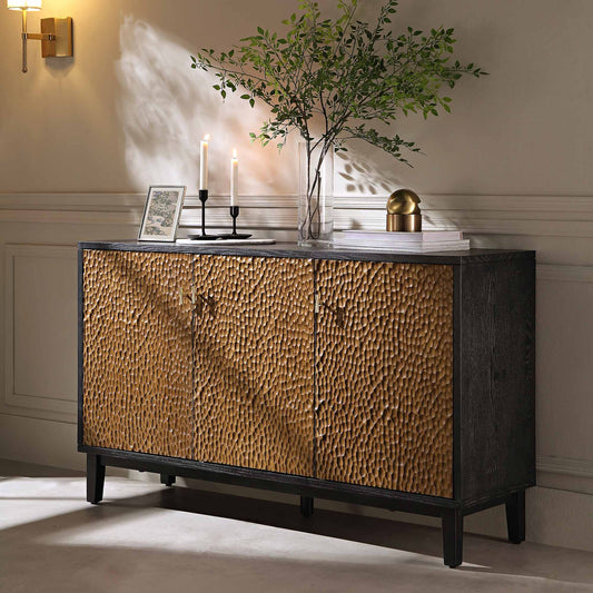Buffet 3 portes sculpté Bianca Chip, bronze antique et noir