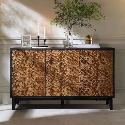 Buffet 3 portes sculpté Bianca Chip, bronze antique et noir