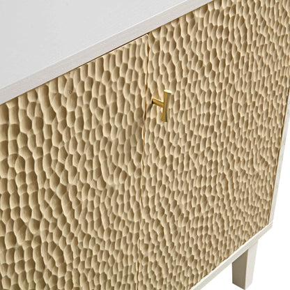 Buffet 3 portes sculpté Bianca Chip, beige sable et ivoire