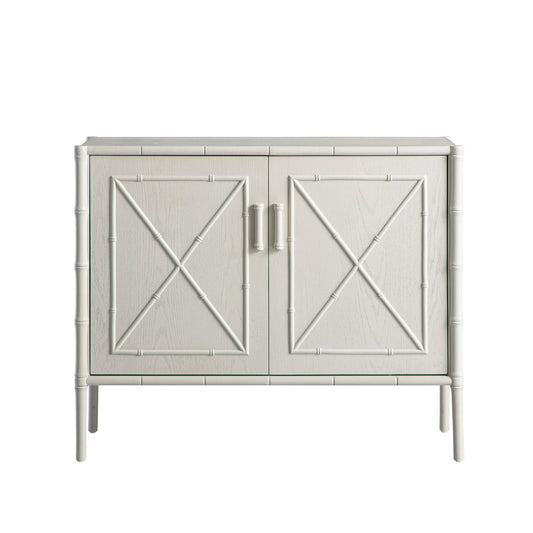Petit buffet Elstowe en imitation bambou, blanc ombré