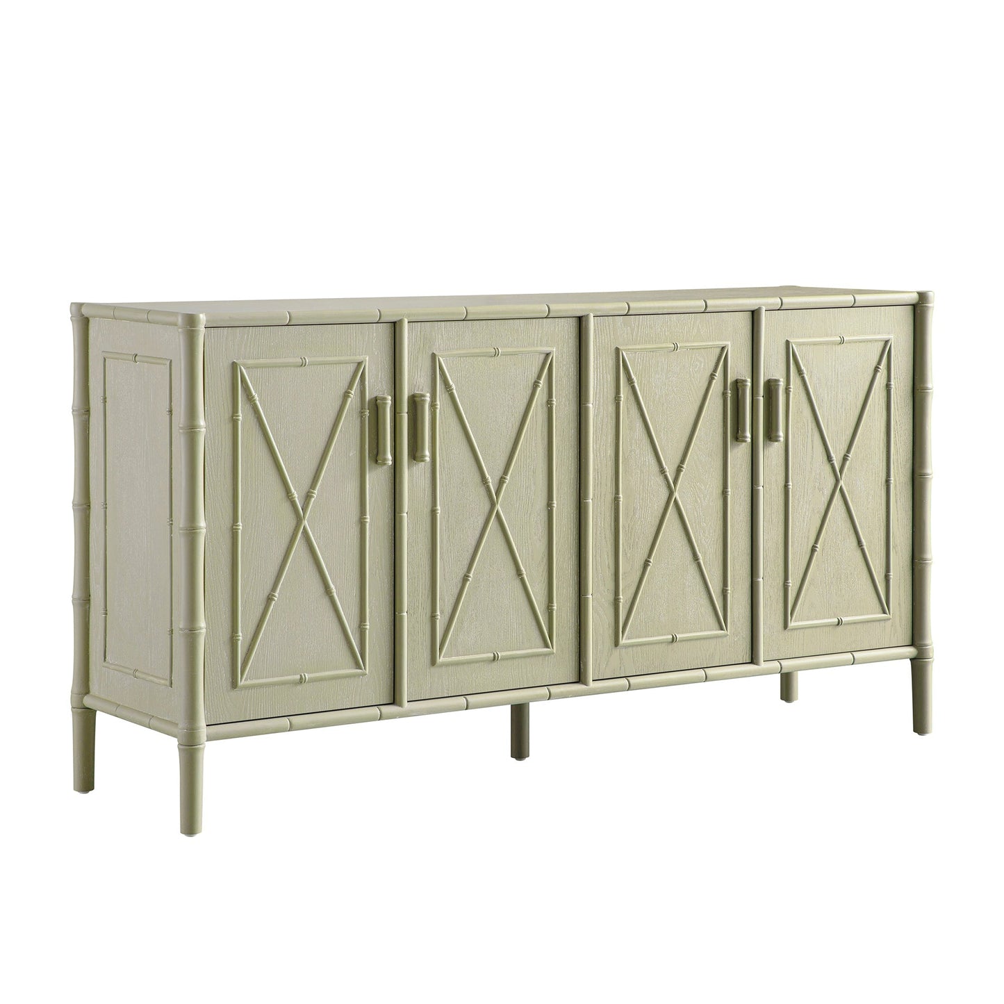 Grand buffet Elstowe en imitation bambou, vert sauge