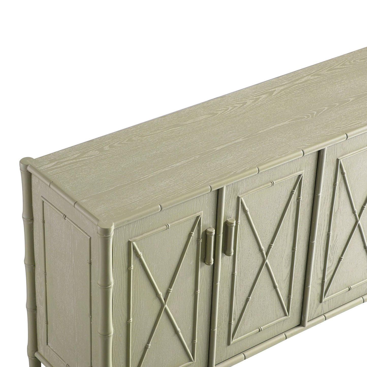 Grand buffet Elstowe en imitation bambou, vert sauge