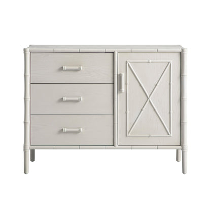 Buffet Elstowe imitation bambou 1 porte 3 tiroirs, blanc ombré