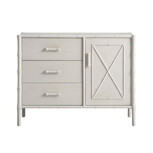 Buffet Elstowe imitation bambou 1 porte 3 tiroirs, blanc ombré