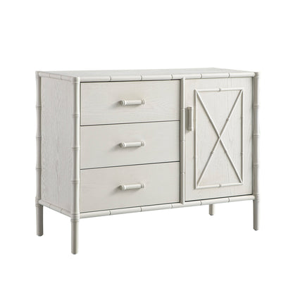 Buffet Elstowe imitation bambou 1 porte 3 tiroirs, blanc ombré