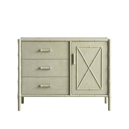 Buffet Elstowe imitation bambou 1 porte 3 tiroirs, vert sauge