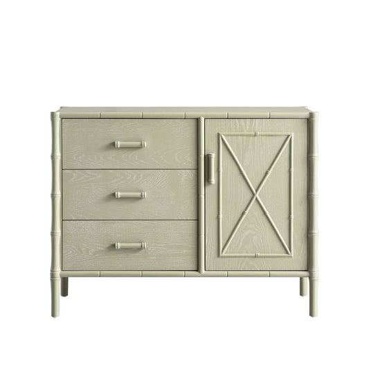 Buffet Elstowe imitation bambou 1 porte 3 tiroirs, vert sauge