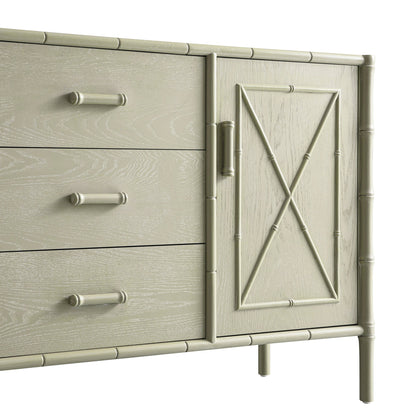 Buffet Elstowe imitation bambou 1 porte 3 tiroirs, vert sauge