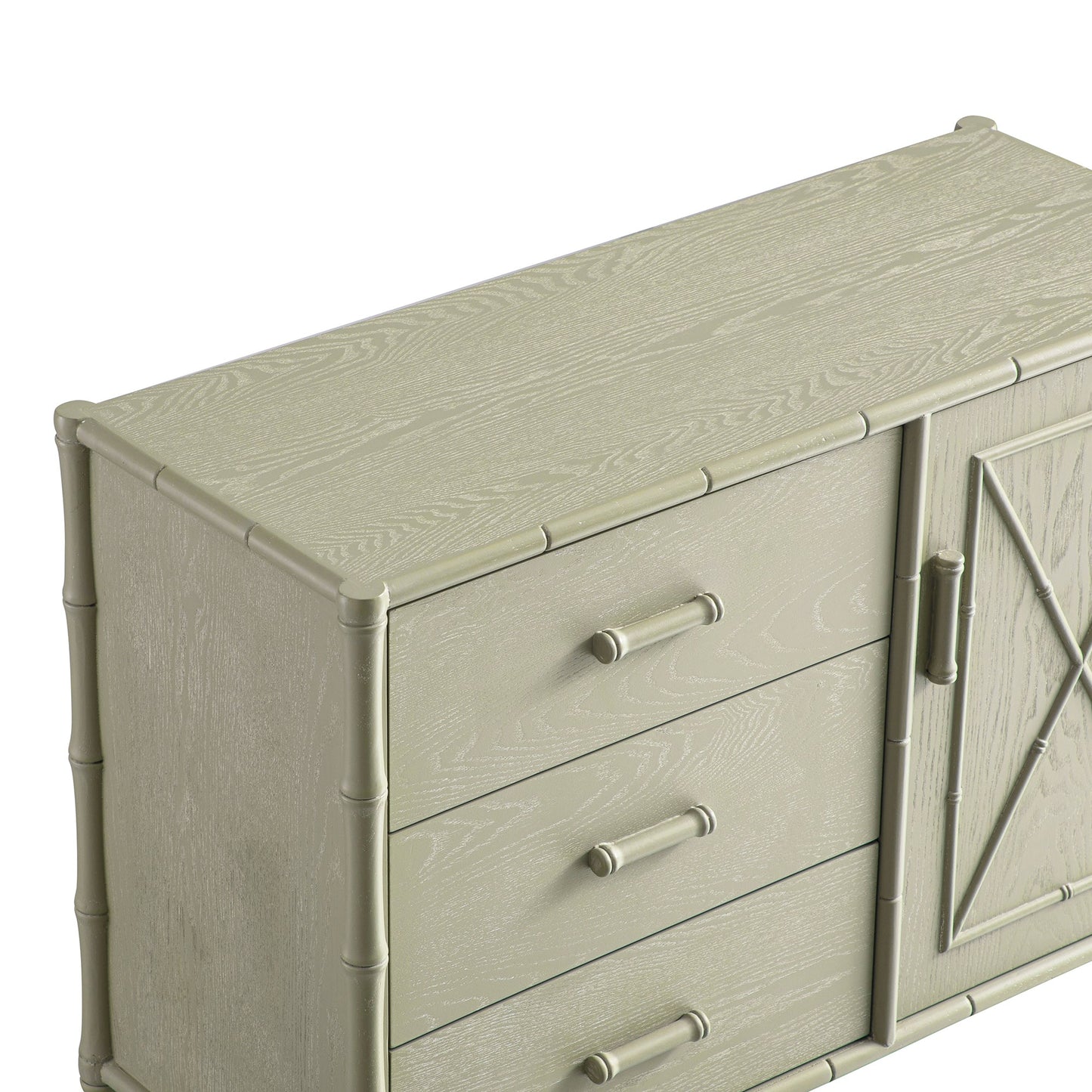 Buffet Elstowe imitation bambou 1 porte 3 tiroirs, vert sauge
